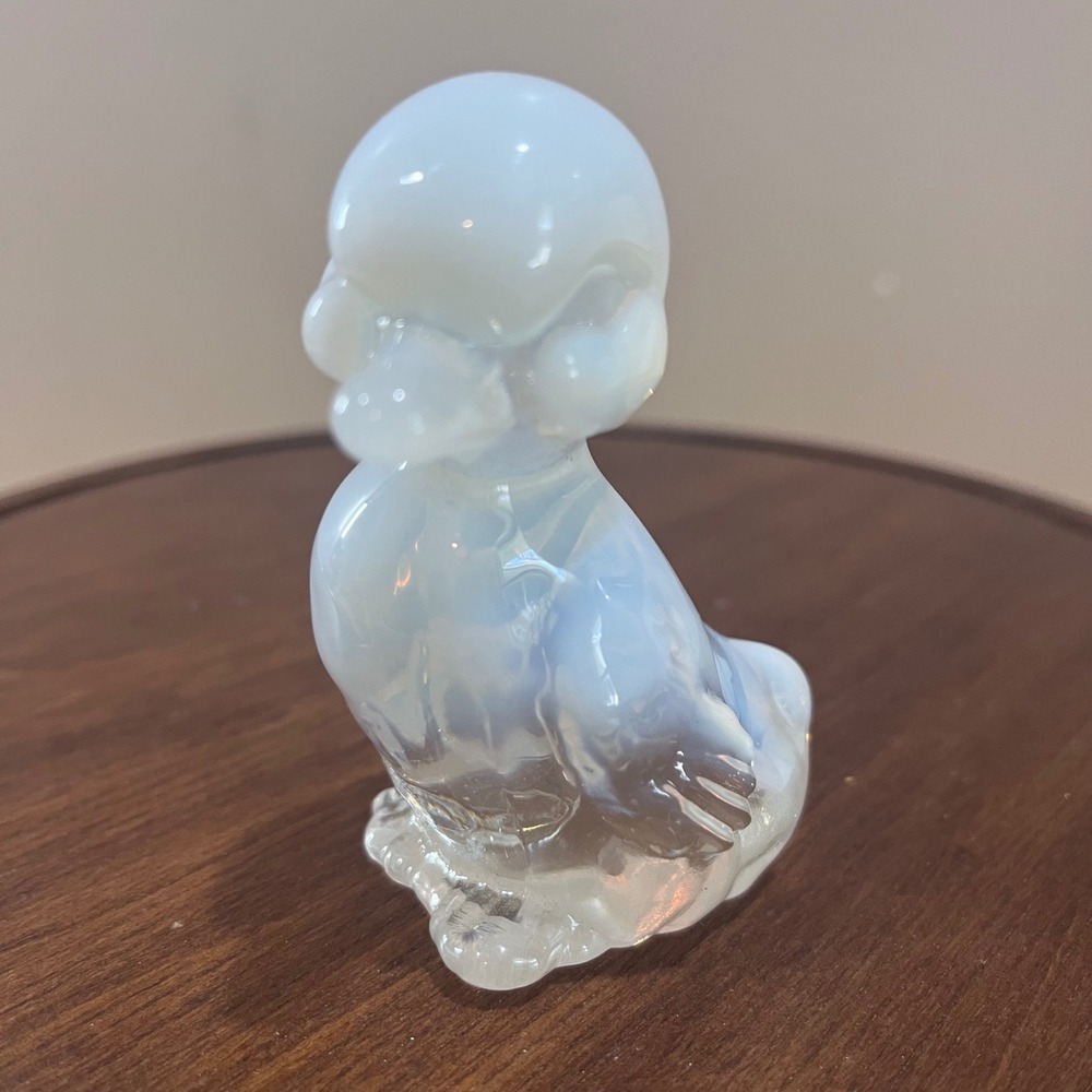 Vtg Fenton Moonstone Opalescent Glass Duckling Figurine MCM Art Glass Bird